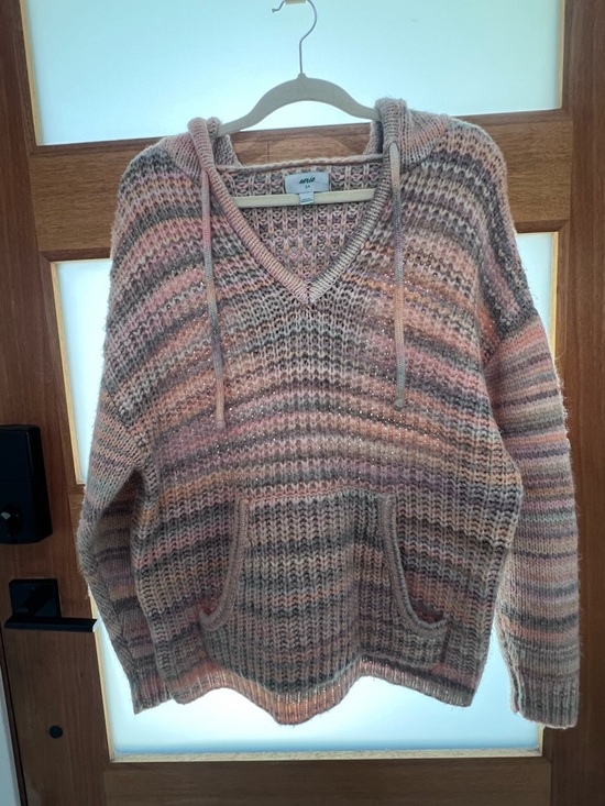 aerie Sweaters - Aerie Striped Knit Pullover Hoodie Sweater Pink Gray Beige Women's S